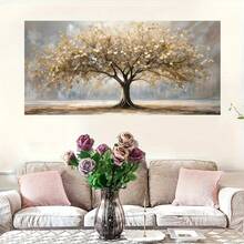 1 件无框优雅生命之树金色叶子金色和米色帆布印刷品，大尺寸装饰海报，适合客厅墙壁装饰、卧室、办公室墙壁装饰节日礼物无框 - 彩色 - 查看 5