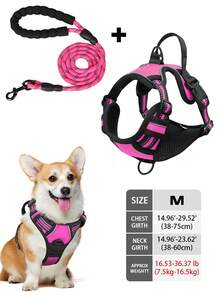 High Reflective Dog Harness Leash Collar Set, Adjustable Padded Dog Vest, Reflective Non-Obstructive Pet Oxford Vest With Front & Back Easy Control Handles, Comfortable, No-Choke Design Pet Vest Leash Collar Set - Ideal Choice For Outdoor Adventure, Multiple Sizes - Suitable For Small, Medium And Large Pets (If In Doubt Between 2 Sizes, Opt For The Larger Size As It Can Be Adjusted)