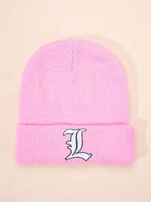 1 件哥特式 26 个英文字母刺绣儿童针织帽，男孩女孩户外休闲冬季保暖寒冷天气帽，适合日常穿着和服装 - 粉色 - 查看 13