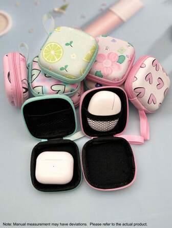 1个EVA材质方形耳机收纳盒，拉链封口，防震抗压，便携式手持收纳盒，可存放蓝牙耳机/U盘/硬币/钥匙，带网状口袋和柔软隔层，小巧轻便，男女通用旅行收纳袋