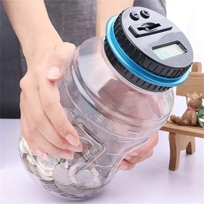 1pc Electronic Coin Bank Counter LCD Digital Coin Counting Saving Box Jar Coin Storage Box, USD Euro, Smart Electronic Counting Piggy Bank One-Way Deposit Transparent Savings Jar Large Size Anti-Drop Coin Bank, USD, Euro, AUD, MYR, GBP, KRW Coin Bank