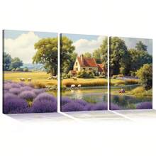 Quadro Decorativo Chácara com Lavanda MDF Mosaico Sala Quarto Escritório Impressão Em Hd
