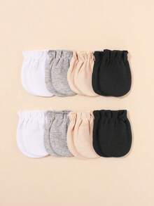 8 Pairs Baby Boy Solid Color Anti-Scratch Mittens, Soft & Comfortable, Suitable For 0-6 Months Babies Daily Casual Wear, All Seasons - Boys Series - View 5