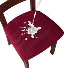 Seat Covers For Dining Room Chair Seat Slipcovers Kitchen Chair Covers (Beige, 4 Pcs) - 防水酒紅色 - 查看 12
