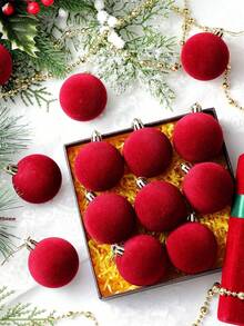 12 quả bóng nhung trang trí Giáng sinh, bóng nhung thủ công, đồ trang trí cây thông Noel, bóng đèn cây thông Noel cho tiệc kỷ niệm ngày cưới (màu đỏ) - Màu Đỏ Sâu - Xem 4