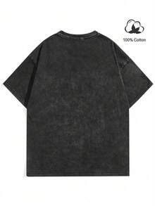 Cartoon  Printed Washed Cotton T-Shirt, Made Of 100% Cotton High-Quality Fabric, Fine Needle Carding, Relaxed And Comfortable, Suitable For Both Men And Women, Suitable For Young Street Hipsters. - màu đen - Xem 2