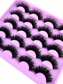 10 Pairs Elegant Natural Looking Thick & Fluffy Artificial Mink Eyelashes, Russian Volume Lashes Drama Messy Mink Eyelashes,Fluffy Mink Eyelashes Slim False Eyelashes Thick False Eyelashes Curling False Eyelashes Reusable 3D Mink False Eyelashes Suitable, For Holiday Parties Halloween Christmas False Eyelashes Cat Eye Lashes For Various Occasion - Black - View 2
