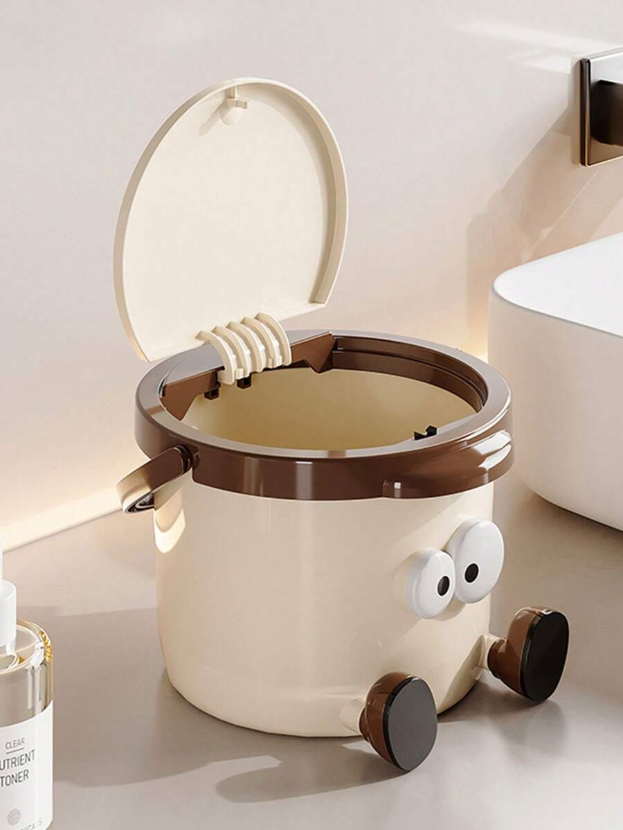 1pc桌面垃圾桶/按压式创意家居/宿舍/卧室/客厅使用，可爱大容量卡通纸篓