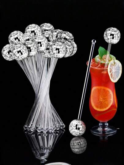 10/20pcs Disco Ball Cocktail Stirrers, Cocktail Picks, Drink Stirrers, Fruit Picks, Decorative Sticks, Party Decorations For Birthday, Holiday, Bar, Cocktail Lounge