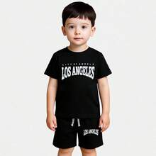Boys' Short Sleeve T-Shirt Set With Print And Light Shorts, Ideal For Hot Days