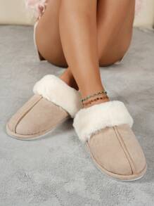 1 par de pantuflas suaves y esponjosas para mujer, con suela gruesa para usar en interiores en otoño/invierno, zapatos de piel