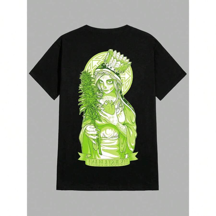 Streetwear T-Shirt Woman Green Woman Queen Fine Herbs Street Fashion Urban Culture Skaters Unisex Male Female 100% Cotton Premium Top Streetwear Launch Immediate Shipping Various Colors!! Plus Size - Black - View 1