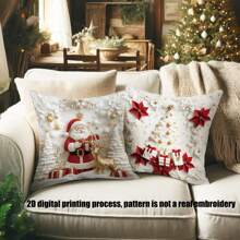 4 Stücke Weihnachts-Bestseller 2D Digital Bedruckte Samt Soft Touch Kissenbezüge, Weihnachtsmann, Weihnachtszahlen, Rentier, Schneemann, Schneeflocke, Weihnachtsdekoration, Fröhliche Weihnachten, Weihnachtsgeschenke, Polyestermaterial, verdeckter Reißverschluss, ohne Füllung, geeignet für Heimdekoration, Wohnzimmer, Kissenbezug, Kissenhülle, Sofa-Dekoration, Polsterbezug