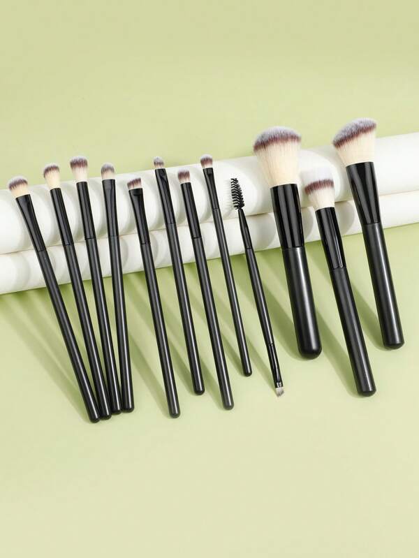 12pcs Makeup Brush Set, Soft Tri-Color Powder Brush, Contour Brush, Highlighter Brush, Eyeshadow Brush, Lip Brush, Suitable For Face And Eye Makeup