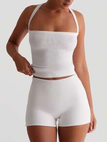 XLLAIS 性感露背针织吊带衫，全白款，秋季女装，弹力休闲修身款女士吊带背心 - 白色 - 查看 8