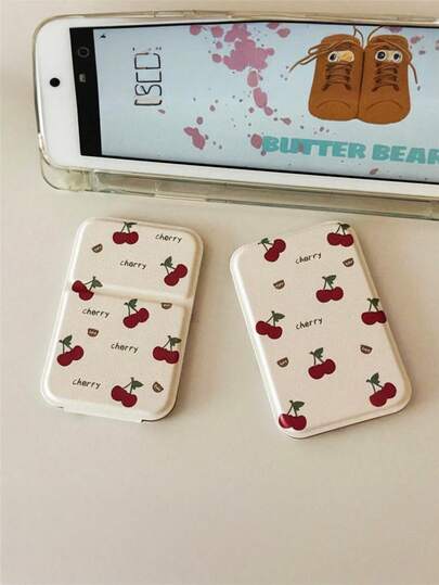 1个可爱便携樱桃化妆镜，可折叠桌面化妆镜，卡通风格，适合学生，价格实惠，可作为圣诞礼物、化妆品、化妆工具、廉价商品、礼物、女士礼物、圣诞礼物、赠品、旅行必备品。