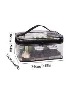 1pc Large Capacity Portable Transparent Square Cosmetic Bag, Best-Selling Waterproof Makeup Bag, Portable Cosmetic Tool Bag, Portable Travel Clutch, Women's Organizer Pouch, Women's Gift, Christmas Gift - Black - View 7