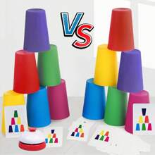 Set da gioco da tavolo di tazzine da impilare da battaglia (54 carte, 12 tazzine, 1 campanella), gioco di ordinamento colori e allenamento cognitivo con tazzine impilabili, realizzato in materiali resistenti a un utilizzo entusiasta. Portatili e adatti per divertimento ovunque e in qualsiasi momento. Coltivano rapidità di pensiero e reazione