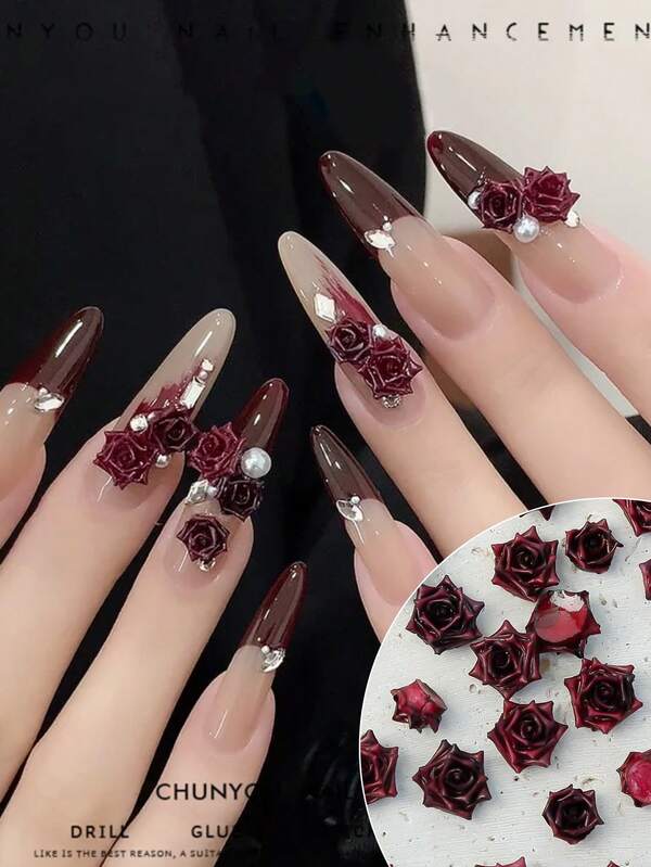 30/50/100 pièces Fleurs 3D de tailles mélangées, roses douces, bijoux d'art pour ongles en résine camélia noir rouge. Boucles d'oreilles, artisanat DIY, patchs et décorations pour ongles pour femmes
