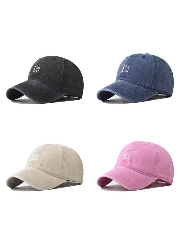 1 pieza Gorra de béisbol bordada con cachorro, estilo vintage coreano lavado, protección solar, versátil, esencial retro