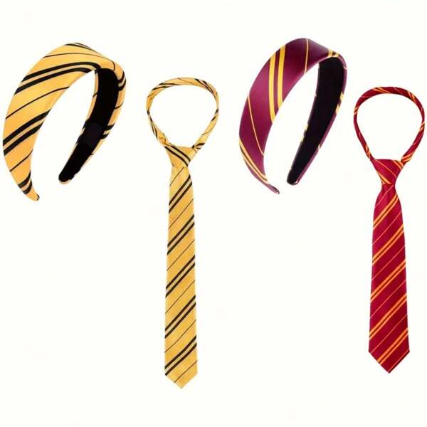 2/4pcs Holiday Party Costume Accessories, Red Striped & Yellow Striped Headband + Tie, Wizard Outfit Accessory Set, Suitable For Costume Parties, College Gatherings, Halloween