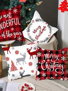 4 件套圣诞装饰枕套，红黑格子圣诞树驯鹿图案靠垫套，圣诞快乐派对装饰，圣诞客厅卧室装饰枕套，圣诞床椅沙发装饰沙发套，圣诞家居装饰，房间装饰，2026 新年装饰，圣诞装饰，圣诞礼物 - 紅色聖誕主題 - 查看 6
