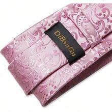 Silk Floral Necktie Set With Tie Clip, Handkerchief & Cufflinks - Solid Pink Floral - View 7