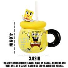 SpongeBob SquarePants كوب سيراميك عالي الجودة معتمد رسميًا مع غطاء - كوب ماء للزوجين/الغرفة المشتركة/العائلة. هذا كوب سيراميك عالي الجودة معتمد رسميًا مناسب للاستخدام المنزلي. يمكن استخدامه كوعاء إفطار أو كوب حليب. تم طباعة جسم الكوب بنمط كرتوني جميل، مقاوم للحرارة، مظهر فاخر، مناسب للرجال والنساء. - متعدد الألوان - مشاهدة 4