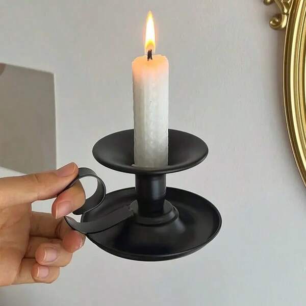 1 peça elegante porta-velas de metal preto - design vintage para xícara de chá, superfície leve e polida, ideal para decoração romântica de casa, decoração de Natal, centro de mesa de casamento