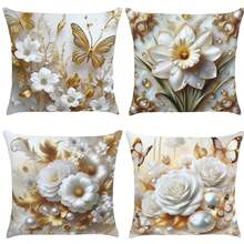 4 Decorative Oxford Cushion Covers, Embroidered Rustic Boho Living Room Bedroom, 45x45, White With Gold Print, 2026 - 白色與金色 - 查看 2