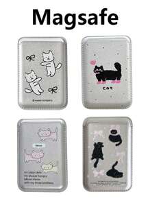 银色磁性猫咪卡包钱包贴纸适用于磁性手机壳