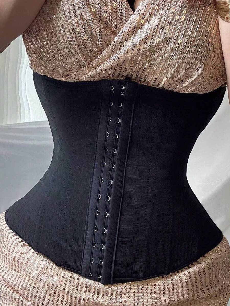 1 件女士健身训练舞蹈瑜伽塑身衣，黑色运动腰部训练器，腰部和臀部训练器，瘦身腰带，透气网眼面料 - 黑色 - 查看 1