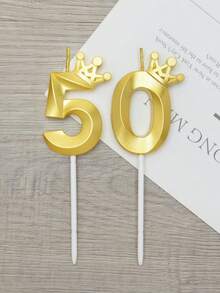 Latest Gold Shell Crown Numbered 0-9 Birthday Anniversary Party Cake Decorative Candles - Gold - View 3