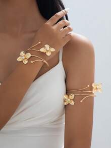 1 套油滴花手镯和手链开口袖口套装，红色和绿色简约优雅设计，时尚百搭，适合女性日常、派对、婚礼场合 - 彩色 - 查看 7