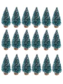 6pcs Mini Bottle Brush Christmas Trees With Wooden Base, Artificial Plastic Mini Trees For DIY Crafts, Winter Snowflake Decor, Suitable For Christmas Table Party (Blue Green), Christmas Decoration, Home Christmas Gift, Christmas Ornament - Teal - View 2