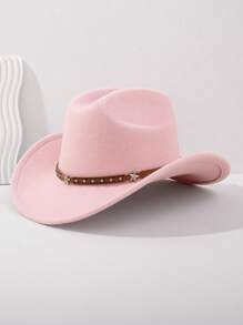 1Pc Back To School Western Cowboy Hat, Unisex, Felt Soft Woolen Hat, Belt Buckle Cowboy Hat, Suitable For Halloween, Holiday Parties, Daily Leisure, Etc