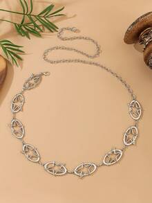 1pc Women's Western Style Belt, Hollow Five-Pointed Star Chain Waist Decoration, Fashion Versatile Body Chain Suitable For Sweater Dress, Beach, Party Fall, Autumn, Halloween - Silver - View 11