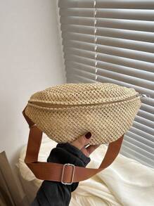 2025 Summer New Woven Chest Bag, Crossbody Bag, Fanny Pack, Travel, Versatile, Beach, Street Style Woven - Brown - View 2