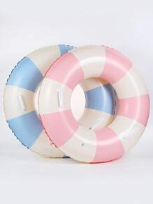 1pc Adult Dual Air Chamber Backrest Swimming Ring, Inflatable Striped Swimming Ring For Water Park Floating (Handle Color Random)