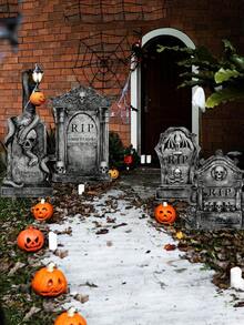 Set de 6 lápidas de Halloween, estaca de cementerio para el jardín, señal de lápida con base aterradora, material de PP, señal de lápida de tamaño grande reutilizable, grietas realistas, fácil de instalar, adecuado para decoración de lápidas en el jardín, decoración de fiesta de miedo al aire libre, decoración de ambiente de cementerio en el jardín