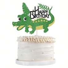 1pc Elephant Happy Birthday Cake Topper/Baby Children 1st Birthday Zoo Cake Decor/Baby Shower/Cute Elephant Wild Animal Theme Birthday Party Decorations - Gold Glitter - Multicolor - View 18