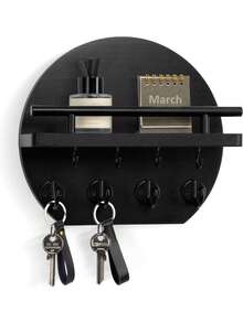 Key Holder For Wall - 9.8 Inch Apartment Wall Decor With Shelf And 8 Key Hooks, Circular Wood Key Hanger For Home Decor - 5 Hooks - View 11