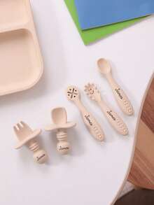 5PCS Personalized Customization Name Baby Silicone Utensils Mini Spoon Fork Food Accessories Solid Color Baby Tableware Print On Demand Baby's Cutlery - Multicolor - View 7