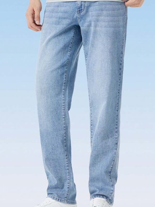 CAMEL CROWN Men's Jeans Vintage Washed Straight Jeans Spring And Summer Cotton Feeling Light Denim Pants