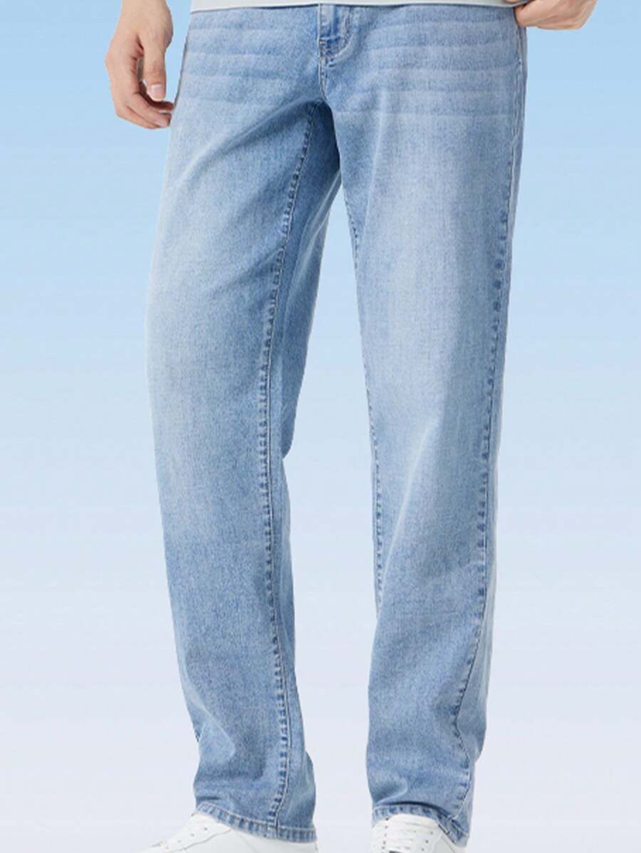 CAMEL CROWN Men's Jeans Vintage Washed Straight Jeans Spring And Summer Cotton Feeling Light Denim Pants