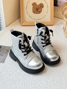 1双儿童平底靴，时尚秋冬 - 銀色 - 查看 5