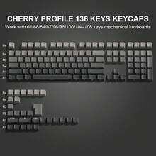 Womier PBT Keycap Sets Black, Gradient Double Shot Keycaps 60 75 Percent, Translucent Keycaps, Side Printed, Cherry Profile For Mechanical Gaming Keyboards (Only Keycaps) - 深灰色 - 查看 3