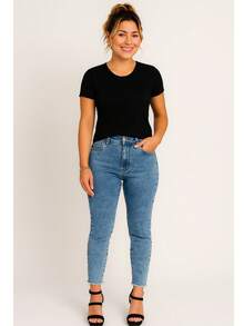 Women's Basic Viscolycra Blouse Round Neck Baby Look Short Sleeve - Black - View 2