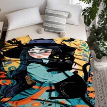 1PC Features Anime Characters And Cute Cat Patterns On A Soft, Warm, Convenient, Lightweight, And Multifunctional Flannel Blanket With Cute Cat And Flower Patterns On Top. Suitable For Sofas, Beds, Bedrooms, Living Rooms, Offices, Camping, And Travel. It Is An Ideal Gift For Friends, Family, Sons, Daughters, Brothers, Sisters And Parents For New Year, Christmas, Halloween And Birthday