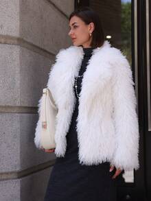 Áo khoác lông cừu giả siêu ấm dành cho nữ, mùa đông - trắng - Xem 2